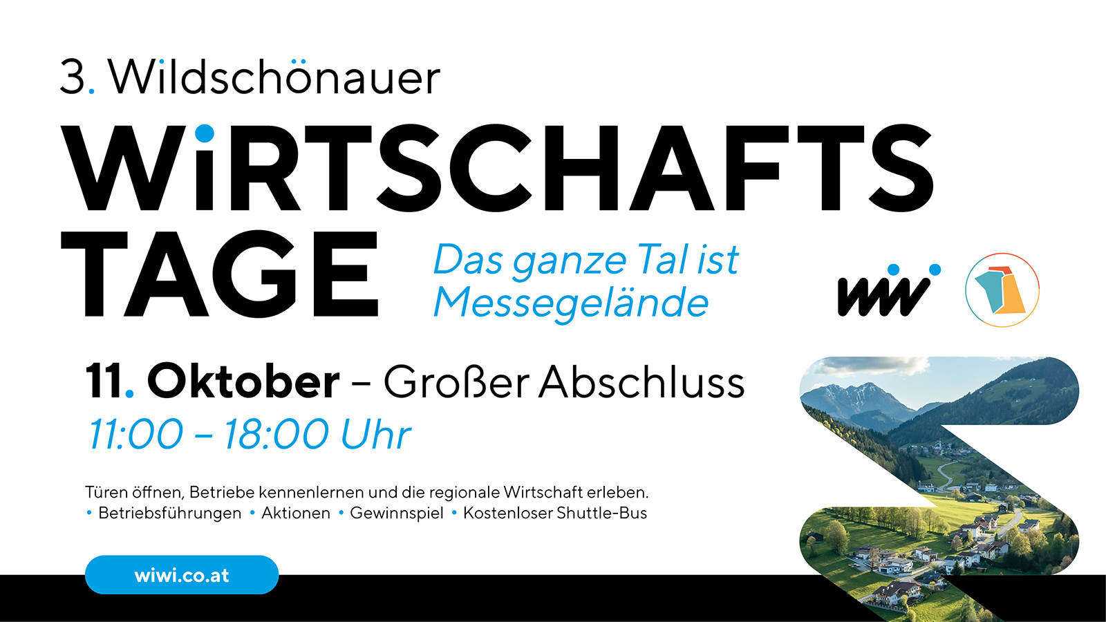 Wildschönauer Wirtschaftstage – Großer Abschluss am 11. Oktober 2026 von 11:00 bis 18:00 Uhr. Das ganze Tal ist Messegelände.